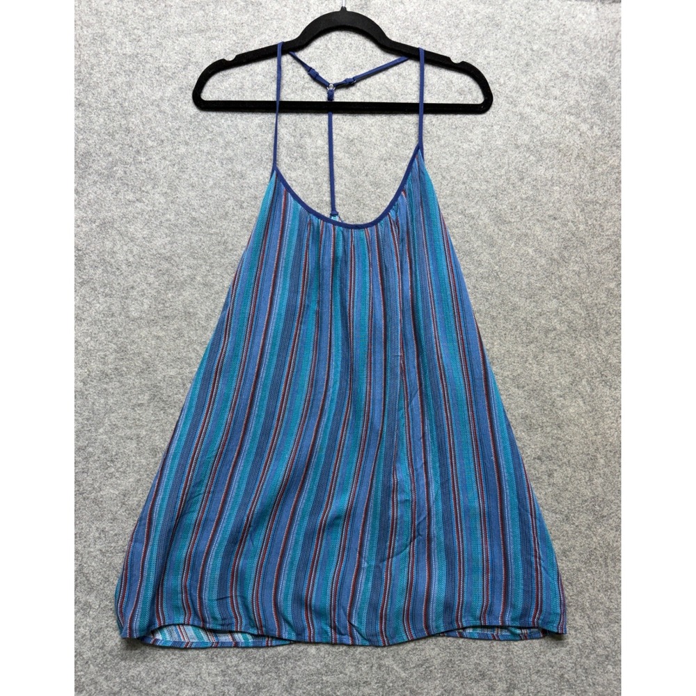 Band of Gypsies Blue Striped T-Back Mini Dress Small Rayon Boho Flowy Pockets